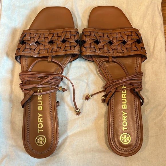 NEW Tory Burch Leather Basketweave Espadrille Lace Up Sandals. Size 8 - Picture 7 of 9